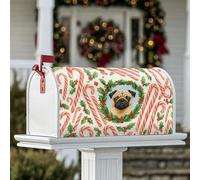 Housses de boîte aux lettres magnétiques pour décoration de jardin, cour, carlin, sucre d'orge, houx, Noël, vert 45,7 x 53,3 cm