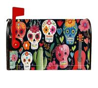 Housses de boîte aux lettres magnétiques pour décoration de jardin, cour, motif tête de mort, fleurs colorées festives, cactus d'Halloween, 53,3 x 64,9 cm, noir