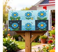 Housses de boîte aux lettres magnétiques pour décoration de porte d'entrée, motif chrysanthème, feuilles ludiques, libellule printanière, bleu, 53,3 x 64,9 cm