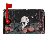 Housses de boîte aux lettres magnétiques pour Halloween - Motif tête de mort - Citrouille et corbeau - Pour décoration extérieure - Noir - 53,3 x 64,9 cm