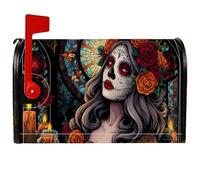 Housses de boîte aux lettres magnétiques pour Halloween - Motif tête de mort - Fleurs gothiques - Bougies d'Halloween - Rouge - 45,7 x 53,3 cm