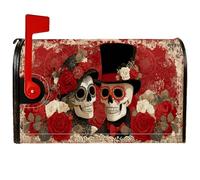 Housses de boîte aux lettres magnétiques pour Halloween - Motif tête de mort - Rose vintage - Décoration d'Halloween - Rouge - 53,3 x 64,9 cm