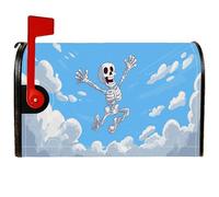 Housses de boîte aux lettres magnétiques squelette de dessin animé ludiques nuages ciel Halloween couverture de boîte aux lettres pour décoration de jardin et cour 53,3 x 64,5 cm