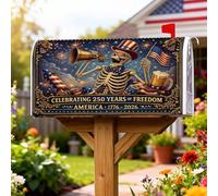 Housses de boîte aux lettres magnétiques squelette - Drapeau vintage festif - Feu d'artifice - Rouge - Pour extérieur et décoration de jardin - 45,7 x 53,3 cm