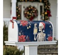 Housses de boîte aux lettres magnétiques squelette pour Halloween, lanterne poinsettia, Noël, bleu marine, décoration de porte d'entrée, 53,3 x 64,9 cm