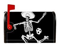 Housses de boîte aux lettres magnétiques squelette pour Halloween, motif sombrero festif, ballon de football, Halloween, pour extérieur, décoration de jardin, 53,3 x 64,9 cm, noir