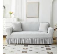 Housses de canapé de style rustique à volants - Housses extensibles pour causeuse sectionnelle 3 places - Protection lavable de meubles (gris clair, 190 à 230 cm) de 2024