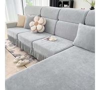 Housses de canapé en Chenille Douce, Housses de Coussin de siège avec Jupe pour canapé 1 2 3 4 Places, taie d'oreiller Grise [45 x 45 cm]
