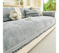 Housses De Canapé en Chenille Vintage, Housse De Canapé avec Pompons | Couverture Décorative De Luxe For Salon, Chambre À Coucher, For La Maison Toutes Saisons(Light Grey,70x90cm)