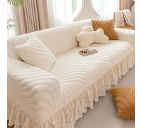 Housses de canapé Extensibles, Housse de canapé en Velours Doux avec Jupe, Housse de canapé Lavable et Chaude, Protection complète en Jacquard pour Meubles, Coussin de White Single(36-55in)(90-140cm)