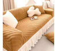 Housses de canapé Extensibles, Housse de canapé en Velours Doux avec Jupe, Housse de canapé Lavable et Chaude, Protection complète en Jacquard pour Meubles, couss Khaki Quadruple(93-118in)(235-300cm)