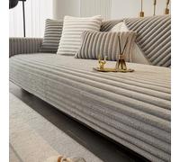 Housses de canapé hautement extensibles doublées de polaire pour canapés 1/2/3 places Housses de canapé ultra-douces Housses de canapé antidérapantes H(Size:90*210CM/35.4*82.67IN,Color:Blanc grisâtre)