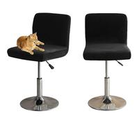 Housses De Chaise De Bar avec Dossier,Élastique Velours Tissu Housses De Tabouret De Pub Amovible Courte Arrière-Le Noir-2 Pièces
