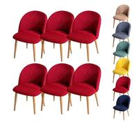 Housses de Chaise de Salle à Manger à Carreaux Housse de Chaise à Dossier Incurvé Housse de Chaise Incurvée Moderne Extensible Housse de Tabouret Ronde pour Salle à Manger Salon Hôtel Rouge 6 Pièces