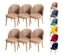 Housses de Chaise de Salle à Manger à Carreaux Housse de Chaise à Dossier Incurvé Housse de Chaise Incurvée Moderne Extensible Housse de Tabouret Ronde pour Salle à Manger Salon Hôtel Kaki 6 Pièces