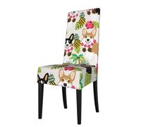 Housses de chaise de salle à manger imprimées fleurs tropicales et corgi, housses extensibles pour chaises Parsons, protection amovible pour chaise de cuisine