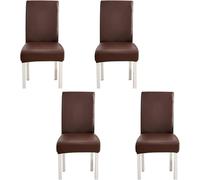Housses De Chaise De Salle Diig Ensemble De 2/4 Ou 6, Housses De Chaise Diig en Cuir Artificiel Extensible, Housses De Chaise en Faux PU Imperméables à L’Huile Amovibles Lav, Dark Brown, Pack of 4