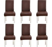Housses De Chaise De Salle Diig Ensemble De 2/4 Ou 6, Housses De Chaise Diig en Cuir Artificiel Extensible, Housses De Chaise en Faux PU Imperméables à L’Huile Amovibles Lav, Dark Brown, Pack of 6