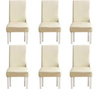 Housses De Chaise De Salle Diig Ensemble De 2/4 Ou 6, Housses De Chaise Diig en Cuir Artificiel Extensible, Housses De Chaise en Faux PU Imperméables à L’Huile Amovibles Lav, Off White, Pack of 6