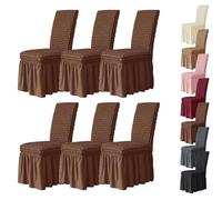 Housses de Chaise Extensibles Popcorn pour Salle à Manger avec Jupe Housse de Chaise de Cuisine Lavable Housses de Protection de Siège Modernes Et Élégantes pour Maison Fête Le Mariage Curry 6 Pièces