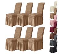 Housses de Chaise Extensibles Popcorn pour Salle à Manger avec Jupe Housse de Chaise de Cuisine Lavable Housses de Protection de Siège Élégantes Et Modernes pour Maison Fête Le Mariage Kaki 6 Pièces