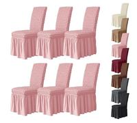 Housses de Chaise Extensibles Popcorn pour Salle à Manger avec Jupe Housse de Chaise de Cuisine Lavable Housses de Protection de Siège Modernes Et Élégantes pour Maison Fête Le Mariage Rose 6 Pièces