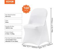 VEVOR - Housses de chaise pliantes - 100 pièces - Élasthanne extensible, lavables - Blanc