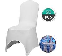 VEVOR 50pcs Couverture Housses de Chaise Mariage Housse de Chaise Blanche 50 Pièces Housse de Chaise Lycra sans Bras Polyester et élasthanne Front Cintré élastique Soirée Célébration Décoration