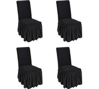 Housses de chaises élastiques en Élasthanne - Housse de chaise universelle avec jupe - Housses amovibles et lavables - Idéal pour mariage, fêtes, banquets, soirées, cérémonies - 4 pièces, Noir