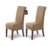 Housses de chaises SCHEFFLER-HOME Marie 2 pièces, Couverture Spandex, revêtement de chaise hydrophobe, housses élastiques, couvre-chaises, avec une hauteur d'assise 17-19cm - Beige