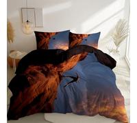 Housses de Couette 200 x 200 cm Ensemble 3 pièces Décor Escalade Aventure Plein Air Parure de lit 2 Taie d'oreiller 65x65 Reversible Parure Housse Couette Noir