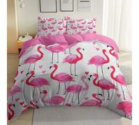 Housses de Couette 220 x 240 cm Double Face Été avec 2 Taie d'oreillerDoux Respirant Microfibre Brossée Parure de Lit Flamingo Love Sweet Adultes et Enfants Rose Rouge Clair