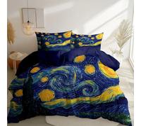 Housses de Couette 220 x 240 cm Parure De Lit Peinture à l'huile de Style Van Gogh représentant Housse de Couette en Microfibre et Taies d'oreiller, Ensemble de Literie pour Adulte Enfant Marine