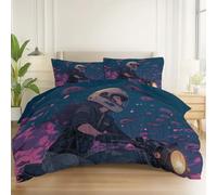 Housses de Couette avec Dessin Animé Fantastique Fille Banc De Poissons Impression, Douce Microfibre Bleu Foncé Réversible Parure de Lit 140 x 200 cm avec Fermetures éclair pour Toutes Les Saisons