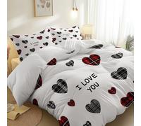 Housses de Couette avec Simple Rétro Amour Impression, Douce Microfibre Blanc Réversible Parure de Lit 240 x 260 cm avec Fermetures éclair pour Toutes Les Saisons Décoration
