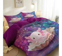 Housses de Couette Fantaisie Coquillages Animaux Impression, Violet Réversible Microfibre Respirant Parure de Lit avec Fermeture Éclair aux Chambres de Filles et Garçons Décor - 140 x 200 cm