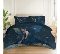 Housses de Couette Fantastique Dessin Animé Fille Ailes Impression, Sombre Réversible Microfibre Respirant Parure de Lit avec Fermeture Éclair aux Chambres de Filles et Garçons Décor - 240 x 260 cm