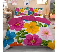 Housses De Couette Fleurs Peintes À La Main 140X200Cm Taie d'oreiller 65X65 Plantes Art Nouveau Parure De Lit Jaune-Vert Impression Microfibre Éclair Sangles d'angle Fixes Convient À Toutes