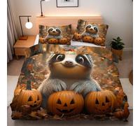 Housses de Couette Paresseux 155x220 cm 2 Taie d'oreiller 65x65 Halloween Parure de Lit 3D Impression Recto Verso Microfibre Fermeture éclair Sangles d'angle Fixes Convient à Toutes les Saisons