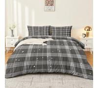 Housses de Couette Parure de Lit Géométrie à Pois en Grille Housse de Couette Réversible 90 x 190 cm + 2 Taies d'oreiller 65x65 cm, Polycoton Gris foncé