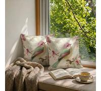 Housses de Coussin 30 x 30 cm Extérieur Imperméable Oiseau Housse Coussin Décoratif Coussins Canapé, Lot de 2 Lin Décoration Taie d'oreiller pour Salon de Jardin Patio Balcon Salon, Printemps W-F438