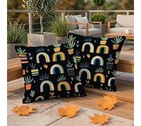 Housses de Coussin 30x30 cm Extérieur Imperméable Noir Housse Coussin Décoratif Coussins Canapé, Lot de 2 Lin Décoration Taie D'oreiller pour Salon de Jardin Patio Balcon Salon Chambre, Rainbow W-F169