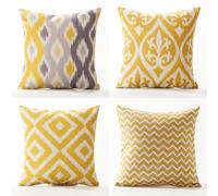 Housses de Coussin 30x30cm Lot de 4, Imprimé fleuri jaune Décoratif en Coussin Canape, Double face Lin Carrées en bohème moderne coussin pour Maison Salon Chambre Décoration D'intérieur Cadeau JB-770