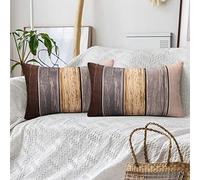 Housses de Coussin 30x50 Gris Marron Lot de 2 Housses de Coussin Lin Marron Moderne Taie D’Oreiller Decoratif Carré À Rayures Bois Coussin pour Canapé Jardin Déco Voiture Décoration Intérieure