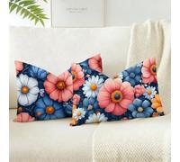 Housses de Coussin 30x50 Lot de 2 Bleu, Taie d'oreiller Décoratives à Motif Rose, Coussin Exterieur Impermeable Velours Taie Oreiller, pour Canapé, Chambre, Fête, Décoration Printemps, Cadeau D-360