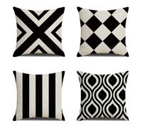 Housses de Coussin 35x35 cm Lot de 4 Housse Coussin Noir Housse Coussin Canapé Rouge Coussin Extérieur Lin Coussin Canapé Coussin Decoratif pour Chambre Canapé Chaise Lit Jardin Extérieur Décoration
