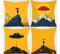Housses de Coussin 35x35 cm, Montagne Coussin Canape avec Fermeture éClair Invisible, Carrée Taie Oreiller Super Doux, Lot de 4 Protège Oreiller Decoration Maison Salon Chambre, Couleur Orange 2-2072