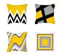 Housses de Coussin 35x35cm Lot de 4 Coussin Exterieur Impermeable jaune Double Face Doux Taie Oreiller Housse Coussin Géométrie Coussin Canape pour Jardin Canapé Decoration Chambre Coussins S-9030