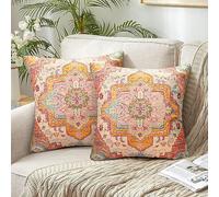 Housses de Coussin 40 x 40 cm Bohème Geometric Taie d'oreiller Lin Vintage Ethnique Style Décoratif Housse Coussin Décoratives pour Chambre Canapé Lit Jardin Voiture Salon Maison Décor Lot de 2