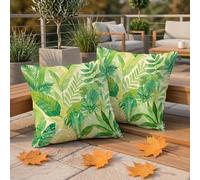 Housses de Coussin 40 x 40 cm Extérieur Imperméable Feuilles Vertes Housse Coussin Décoratif Coussins Canapé, Lot de 2 Lin Décoration Taie d'oreiller pour Salon de Jardin Salon Chambre, Crème W-F382